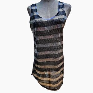 Silence & Noise Black & Silver Sequin Striped Tank Top Size Medium EUC
